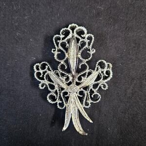 Vintage Gerrys Wheat Brooch Pin Filigree Silver Tone 2.5" Signed Jewelry